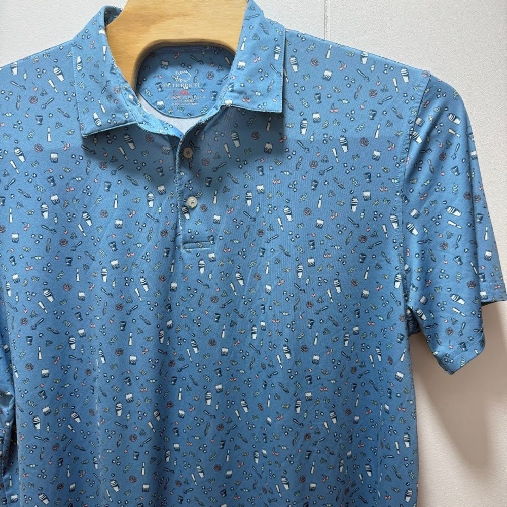 Southern Tide Mens XXL Blue Cocktail Print Performance Golf Polo Shirt Short Slv - Picture 2 of 6
